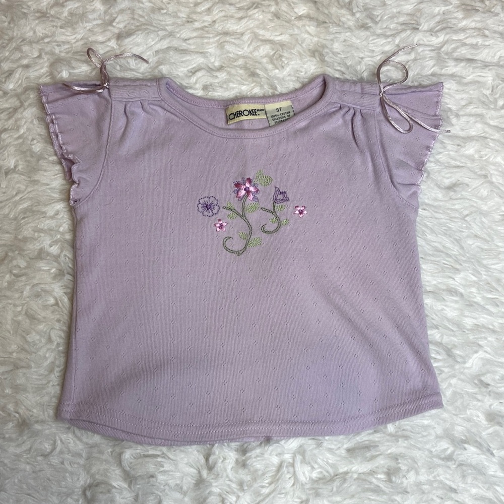 Cherokee Purple Short Sleeved Flower Flutter Top - Picture 2 of 7